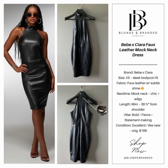 ✨ Bebe x Ciara Faux Leather Mock Neck Dress XS ✨ - Picture 1 of 4